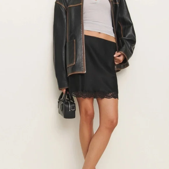 Reformation Neera Satin Skirt Black